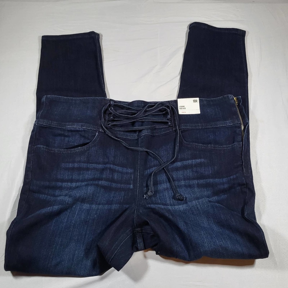 Express Denim Legging High Rise Women 18R Tie Front Side Zip Ankle Zip Jeans